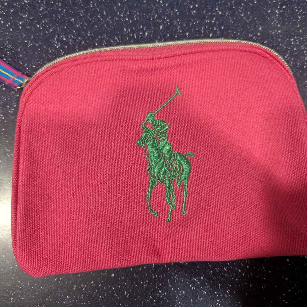 Polo Ralph Lauren Pink Makeup Bag Green Emblem
